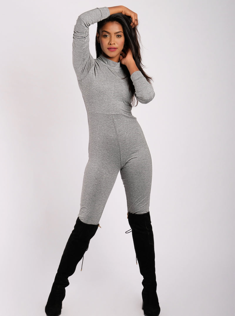 Sleeveless Bodycon Jumpsuit - Grey