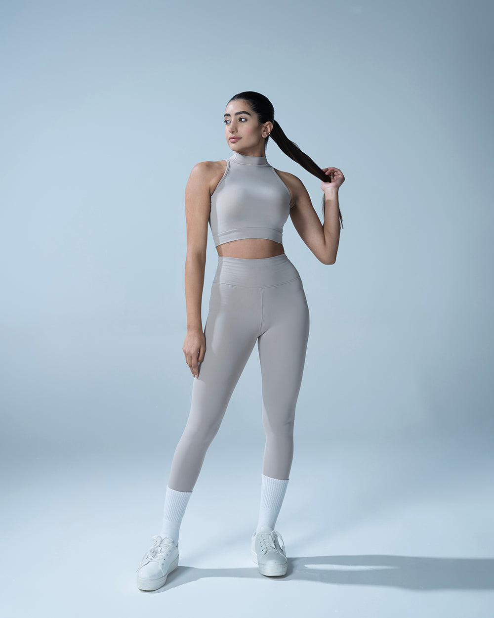 Light Grey Pocket Leggings And Crop Top Set